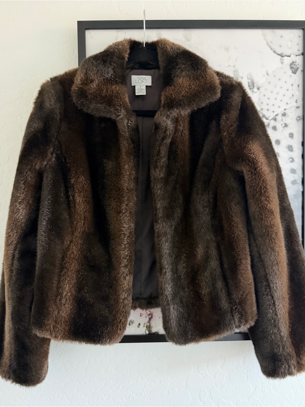 Vintage Ann Taylor LOFT Brown Faux Fur Teddy Jacket size 6